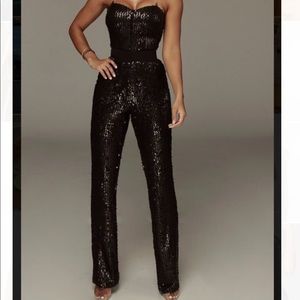 Jluxlabel Black Danni Sequin Pants and matching Black Forture Sequin Bustier Top